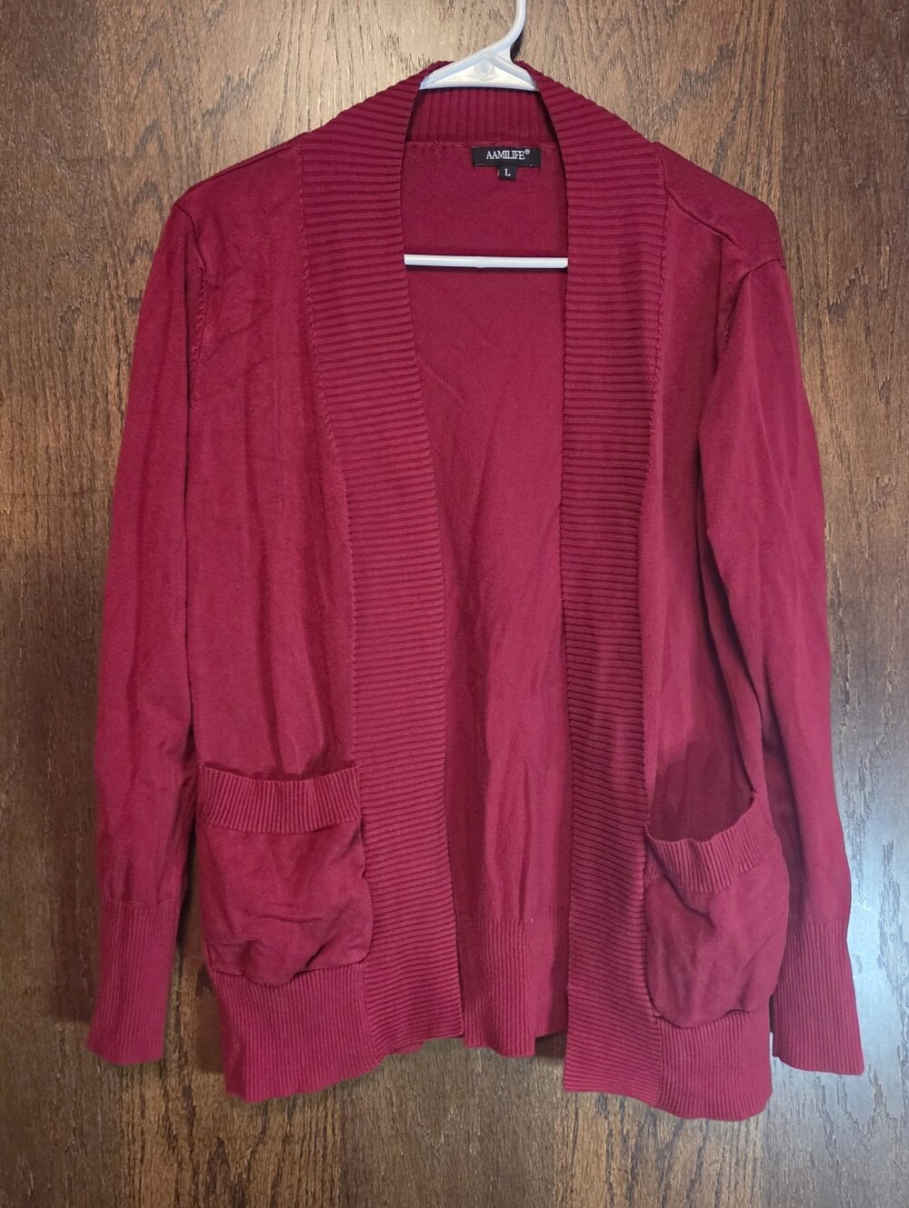 Aamilife Red Open-Front Pocket Sweater Cardigan - Women